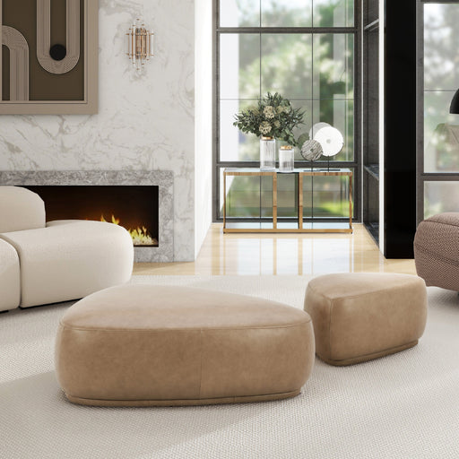 Pebble Tuscan Tan Top Grain Leather Cocktail Ottoman Glass House Furnishings