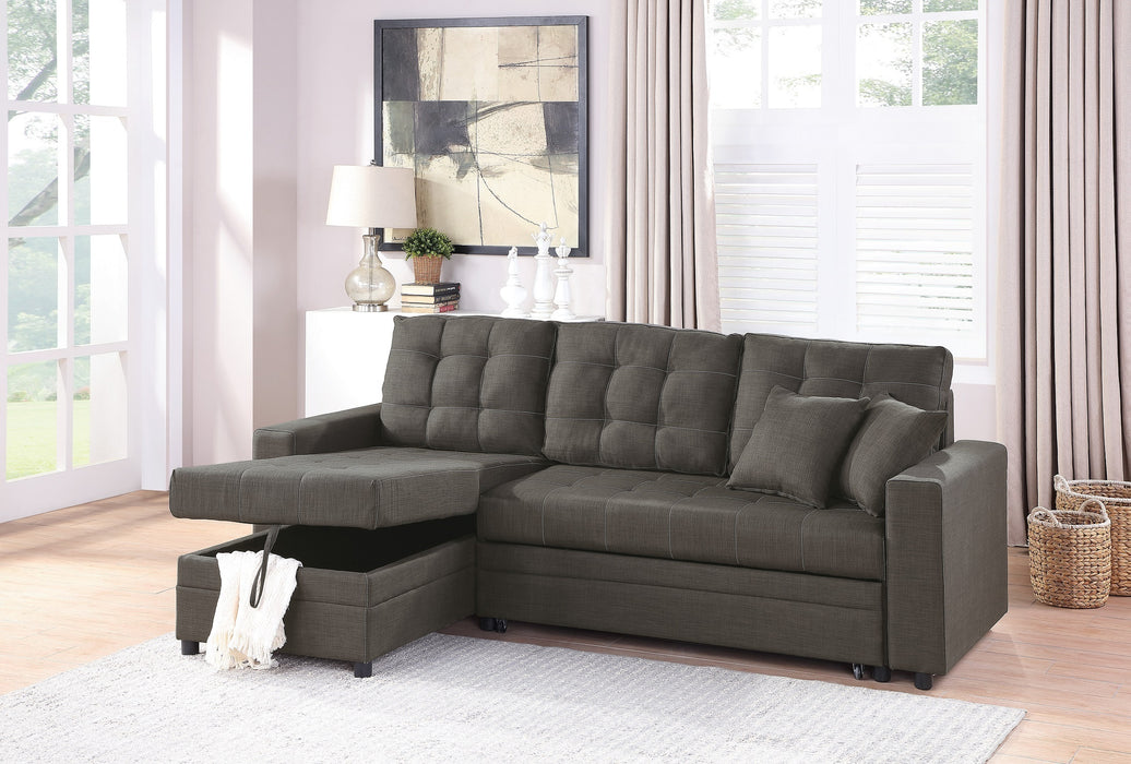 Ash Black Convertible Sectional Pull Out Bed Sofa Chaise Reversible Storage Chaise Polyfiber Tufted Couch Lounge