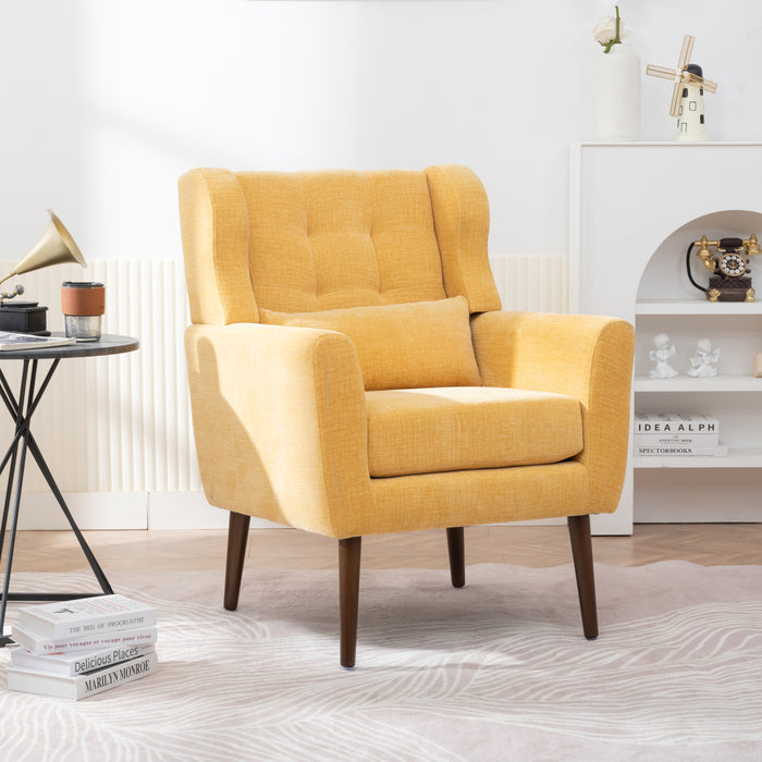 Modern Accent Foam-Filled Upholstery Chair with Comfy Reading & Lounge Armchair, Chenille Fabric - Mid Century Style for Living Room & Bedroom, Yellow