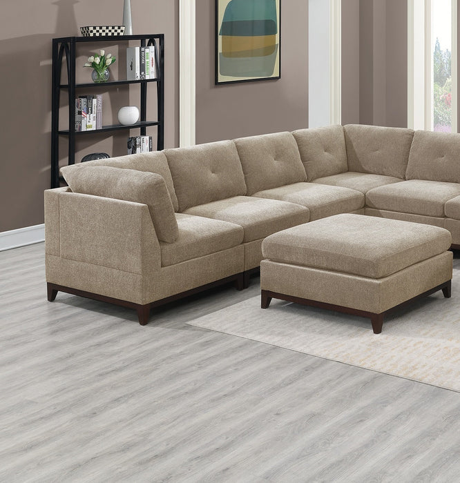 Camel Chenille Fabric Modular Sectional 9pc Set Living Room Furniture Corner Sectional Couch 3x Corner Wedge 4x Armless Chairs and 2x Ottomans Tufted Back Exposed Wooden Base