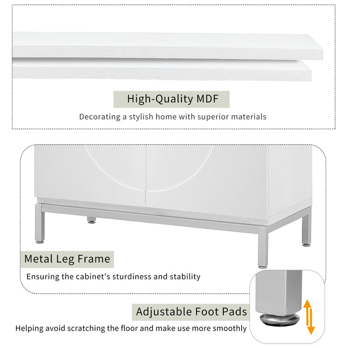 TREXM Simple Storage Cabinet Accent Cabinet with Solid Wood Veneer and Metal Leg Frame for Living Room, Entryway, Dining Room (White)