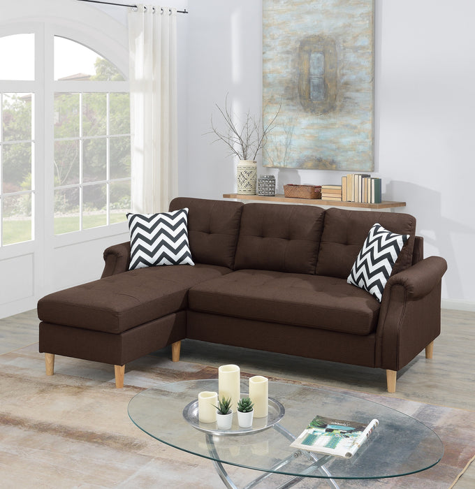 Living Room Corner Sectional Dark Coffee Polyfiber Chaise sofa Reversible Sectional