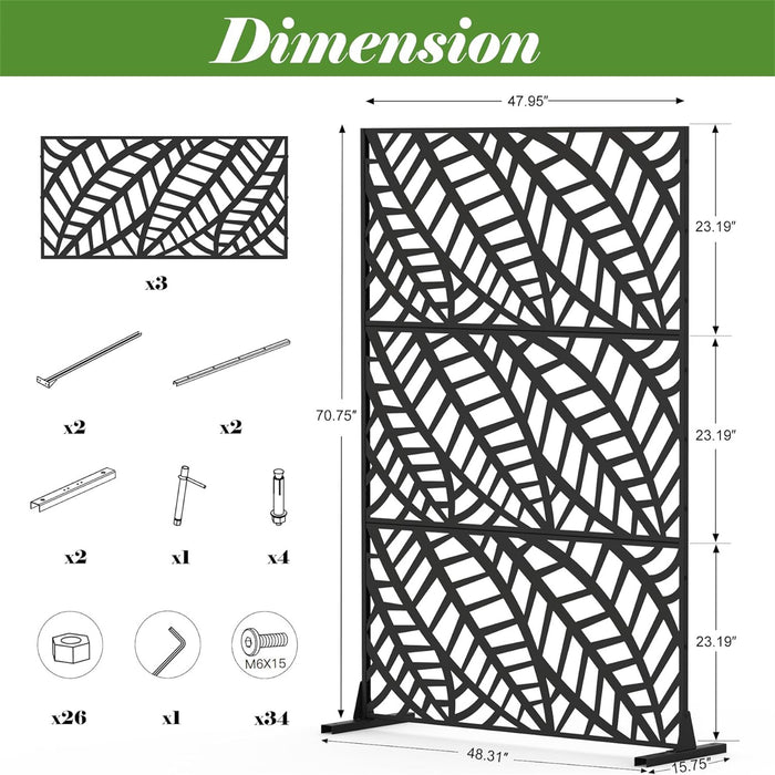 Metal Privacy Screen, Freestanding Outdoor Indoor Divider, Decorative Privacy Screen Panels for Balcony Patio Garden, Leaf-Shaped