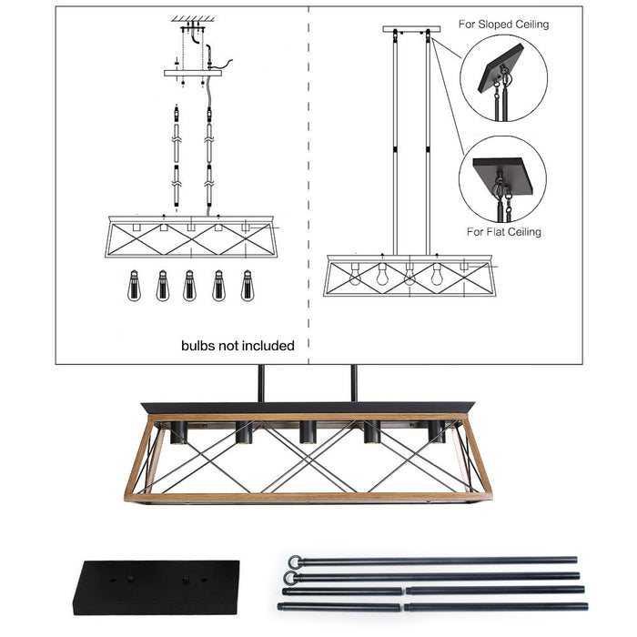 Farmhouse Chandeliers With 5 Bulbs For Dining Room