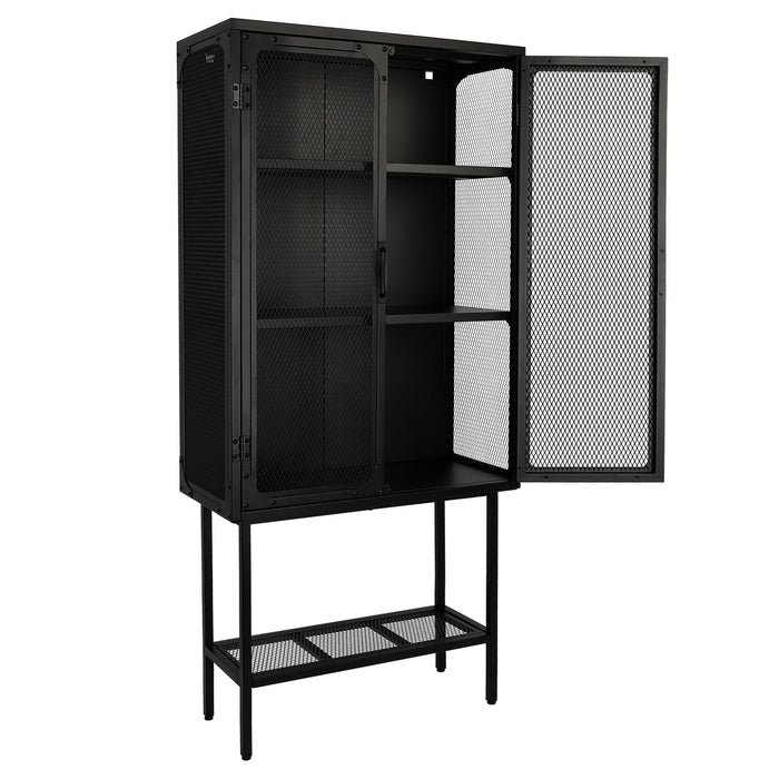 Industrial Cabinet Cupboard with 2 Metal Mesh Doors Adjustable Shelves and Feet Bottom Shelf Anti-Tip Dust-free Kitchen Credenza Sideboard Black