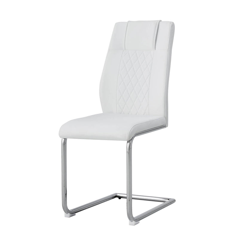 Modern Dining Chairs with Faux Leather Padded Seat Upholstered Chair with Metal Legs Design Set of 6 White PU
