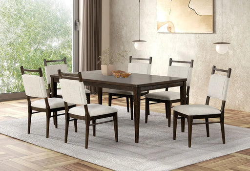 7pc Dining Room Set Dark Walnut Wooden Dining Table 6x Side Chairs Rubber wood Modern Kitchen Dining Glass House Furnishings