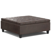 Harrison Distressed Brown Vegan Leather Coffee Table Storage Ottoman Glass House Furnishings