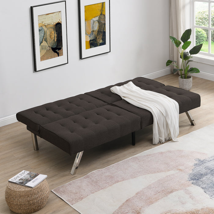 Multifunctional Wood Frame Sofa Bed with Stainless Legs - Espresso Futon Sofa Bed