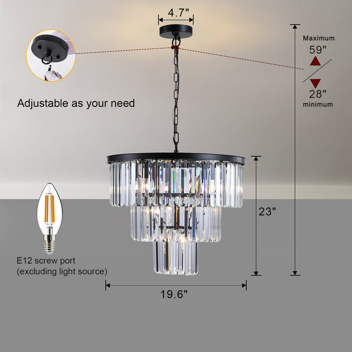 Black Luxury Crystal Chandelier, Modern Chandeliers Lights Fixture, Hanging Pendant Light For Dining, Bedroom, Living Room, Dia 19.7-Inch, Black