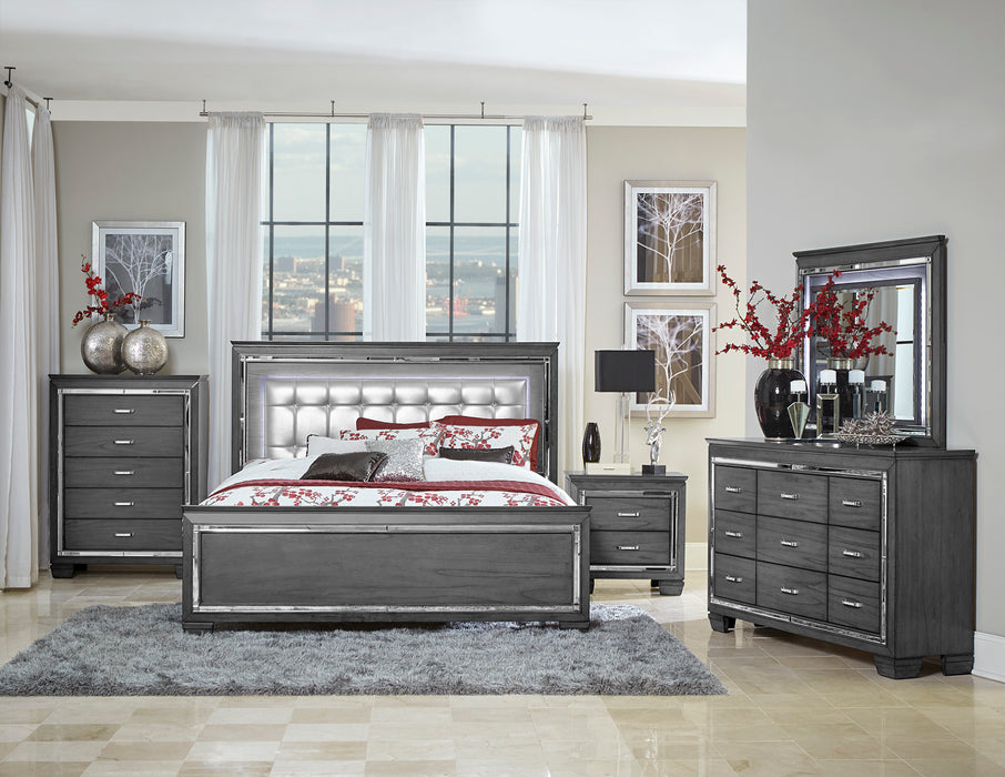 Glamourous Style 1pc Nightstand of 2x Drawers LED Lighting Faux Crystals Bar Pulls Gray Finish Modern Bedroom Furniture