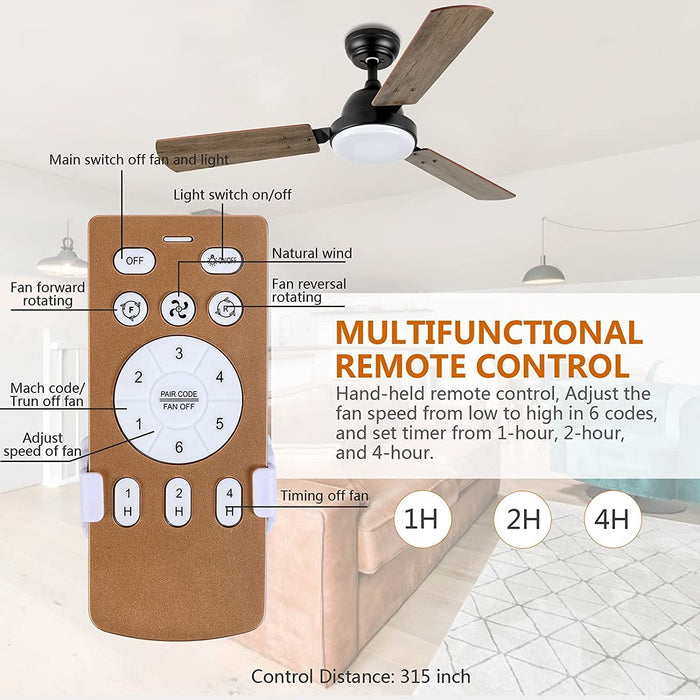 Simple Deluxe 44-inch Ceiling Fan with LED Light and Remote Control, 6-Speed Modes, 2 Rotating Modes