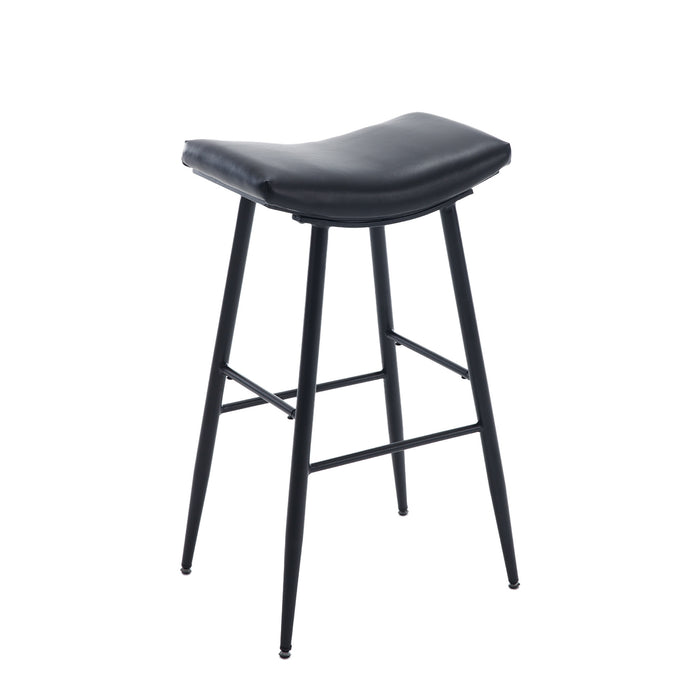 Set of 2 Black PU Upholstered Counter Height Bar Stools With Footrest For Dining Room, Kitchen Island, Black