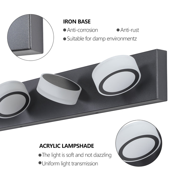 LED Modern Black 5-Light Vanity Lights Fixtures Over Mirror Bath Wall Lighting