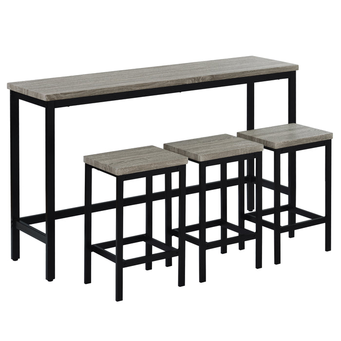 TOPMAX Counter Height Extra Long Dining Table Set with 3 Stools - Pub Kitchen Set, Side Table with Footrest - Gray