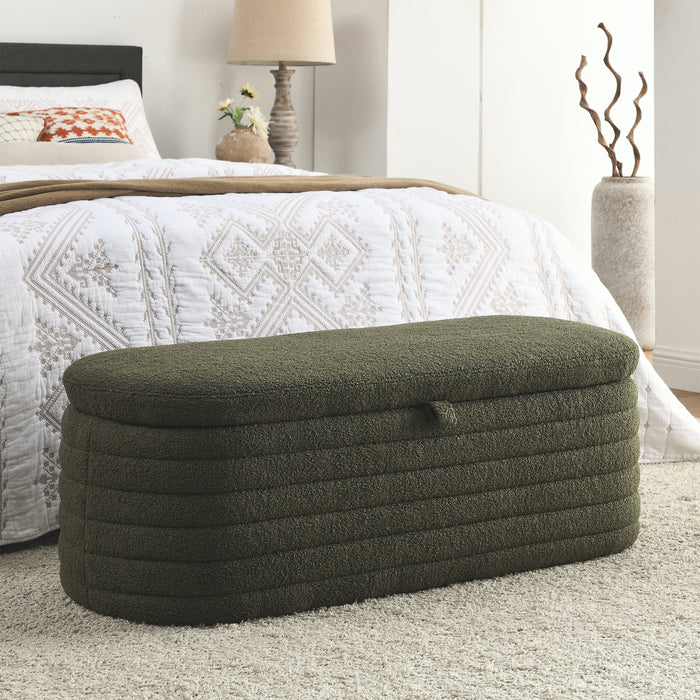 [Video] Welike Length 45.5 inchesStorage Ottoman Bench Upholstered Fabric Storage Bench End of Bed Stool with Safety Hinge for Bedroom, Living Room, Entryway, green teddy.