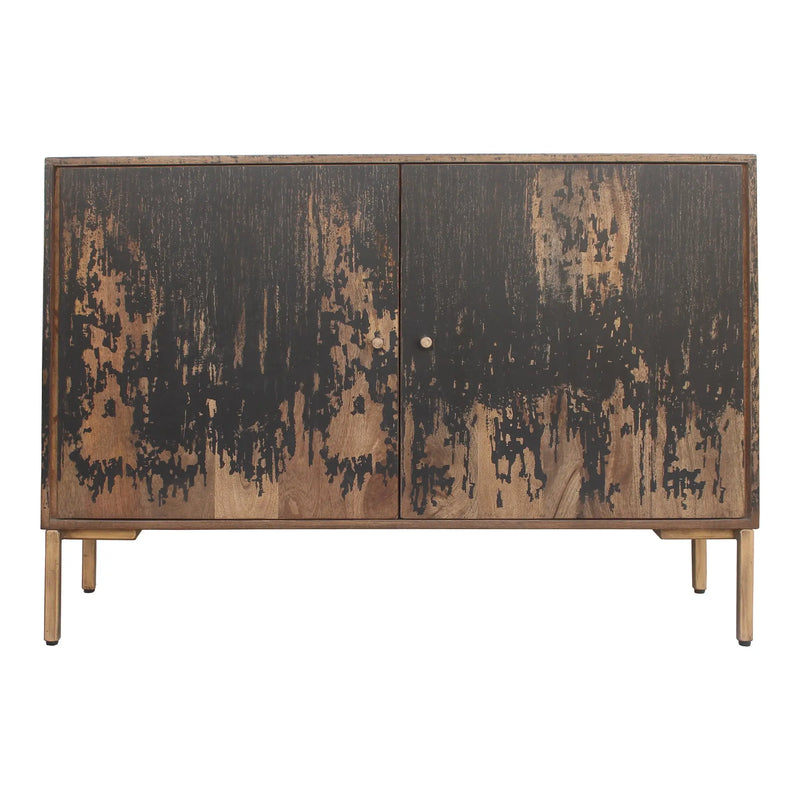 Sideboard ,Rustic Finish, Solid Mango Wood, Iron Legs, Black Glass House Furnishings