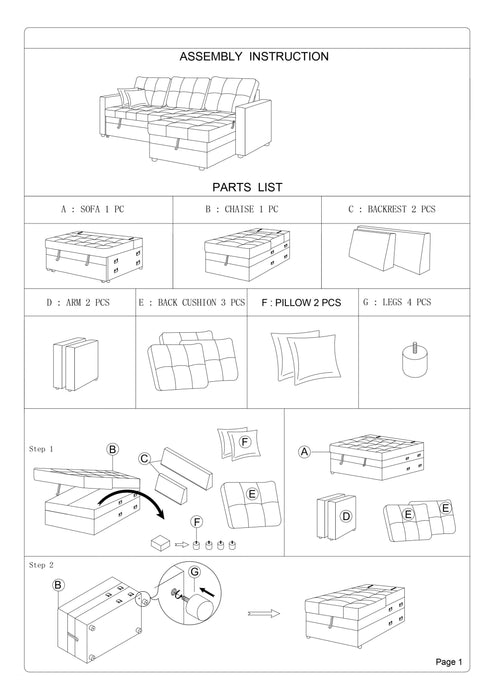 Convertible Sectional Sofa With Pull Out Bed & Reversible Storage Chaise, Polyfiber Tufted Lounge Couch, Blue Grey