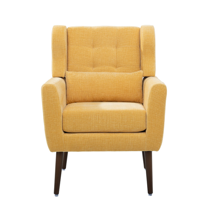 Modern Accent Foam-Filled Upholstery Chair with Comfy Reading & Lounge Armchair, Chenille Fabric - Mid Century Style for Living Room & Bedroom, Yellow