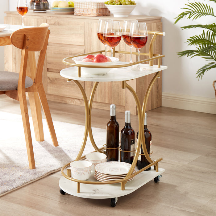 2-Tier Bar Cart, Rolling Drink Trolley for Living Room