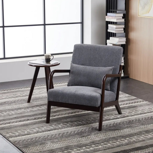 Mid-Century Modern Accent Chair&Coffee Table  Set,Vintage Luxury Style,  Leisure Chair(Antique Dark Gray)& coffee table  (Walnut-Tone), suitable for living rooms and bedroom relaxation areas Glass House Furnishings