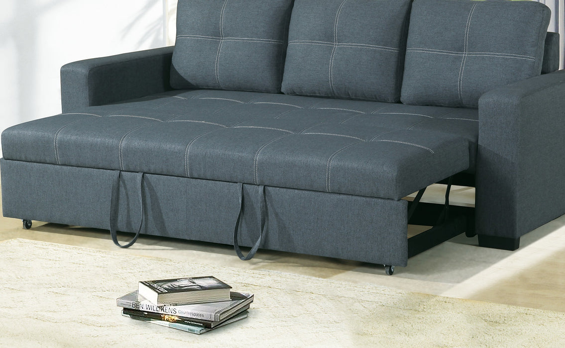 Sofa w Pull out Bed Convertible Sofa in Blue Grey Polyfiber HS00-F6532