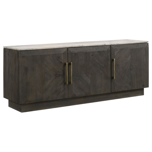 Metzger Tobacco Gray Marble Top Sideboard Buffet Glass House Furnishings