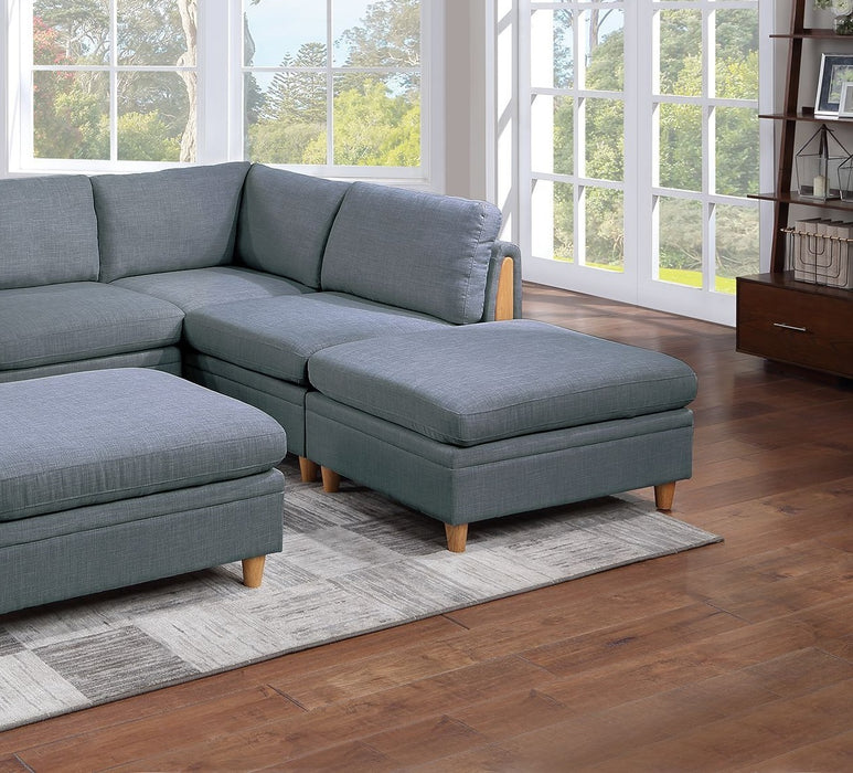 Modern 6-Piece Modular Sectional Set, Steel Dorris Fabric Couch With 2 Wedges, 2 Armless Chairs & 2 Ottomans - Contemporary Living Room Furniture