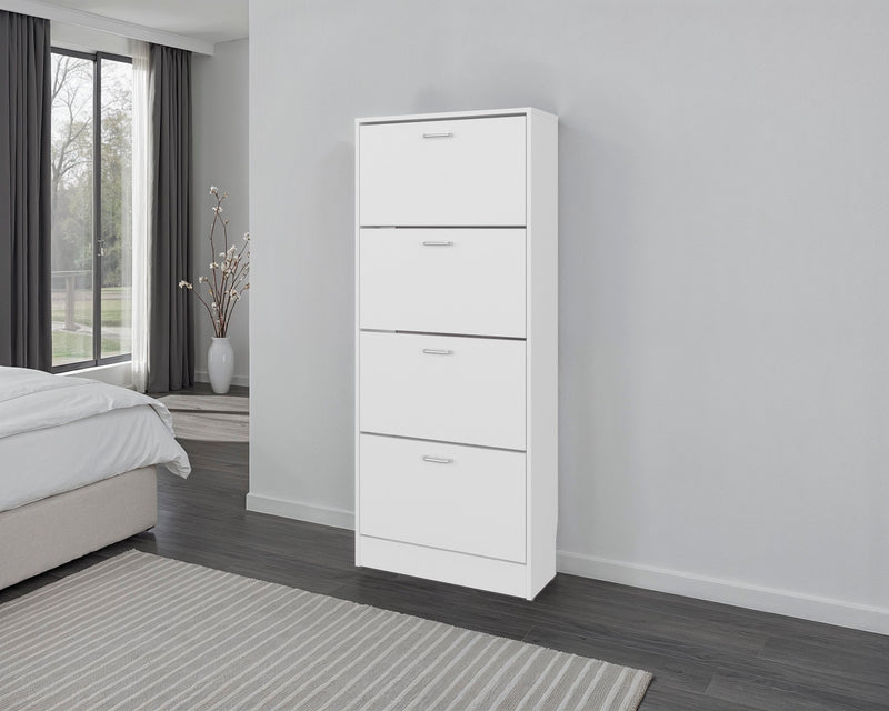 Kobuk White Four-Door Shoe Storage Cabinet Glass House Furnishings