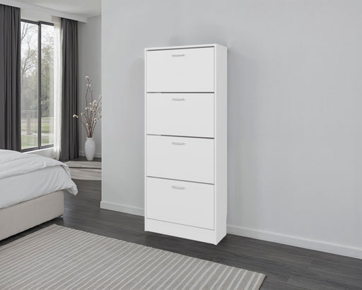 Greenfield White Four-Door Shoe Storage Cabinet | Glass House Furnishings