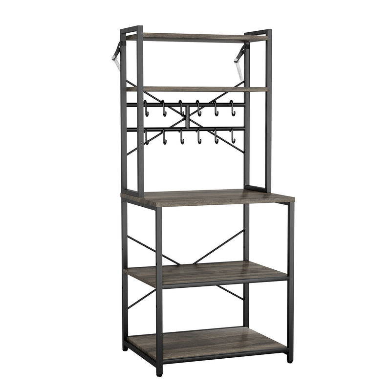 Haven Compact Baker's Rack with Hooks and Double Top Shelf Glass House Furnishings