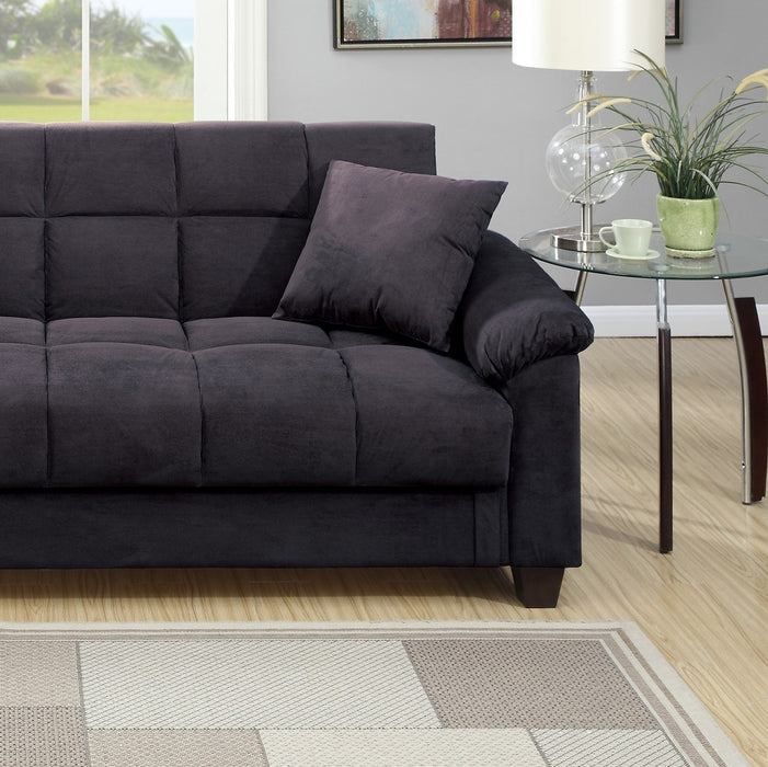 Contemporary Living Room Adjustable Sofa, Ebony Microfiber Couch With Plush Storage & Pillows, Futon Sofa