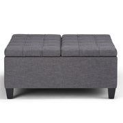 Harrison Slate Gray Linen-Look Coffee Table Storage Ottoman Glass House Furnishings