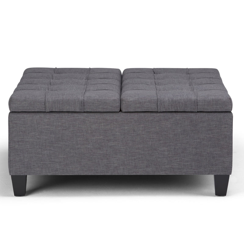 Harrison Slate Gray Linen-Look Coffee Table Storage Ottoman Glass House Furnishings