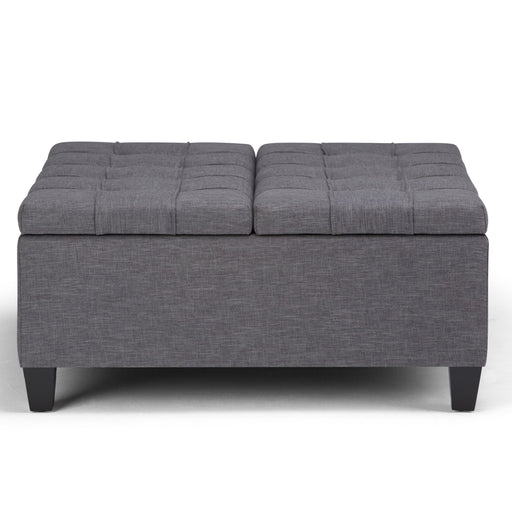 Harrison Slate Gray Linen-Look Coffee Table Storage Ottoman Glass House Furnishings