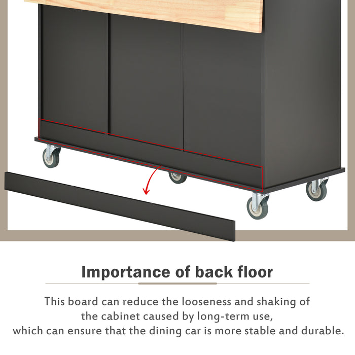 Rolling Mobile Kitchen Island with Solid Wood Top and Locking Wheels, with 52.7 Inch Width, Storage Cabinet, and Drop Leaf Breakfast Bar, including Spice Rack, Towel Rack & Drawer, Black