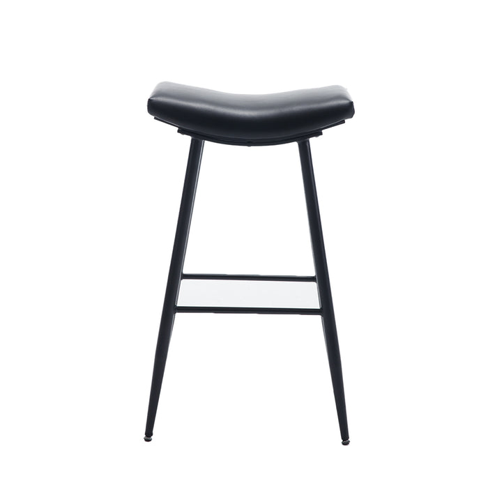 Set of 2 Black PU Upholstered Counter Height Bar Stools With Footrest For Dining Room, Kitchen Island, Black