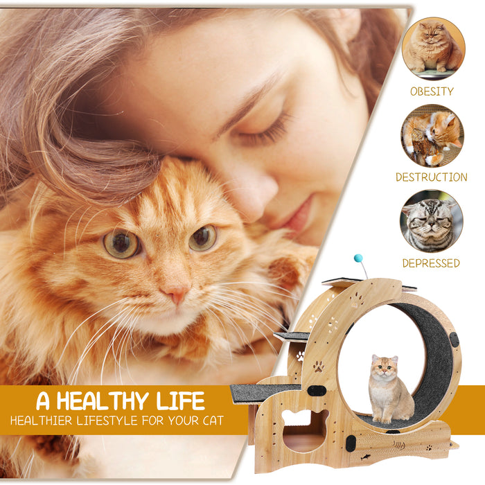 Upgraded 4-in-1 Cat Exercise Wheel, Silent, Large Treadmill, Running & Walking Wheel - Indoor Cat Exerciser, Furniture Cat Toys