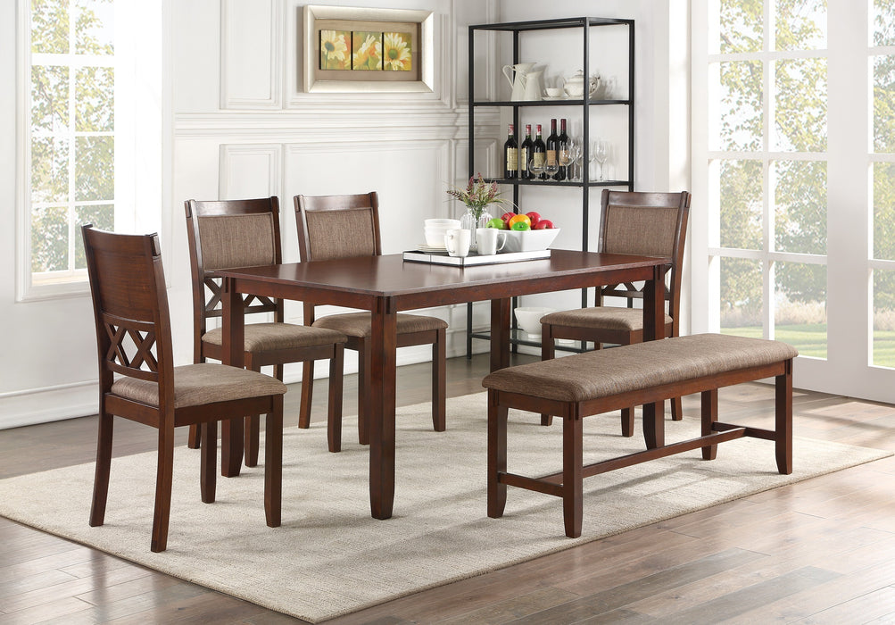 Espresso Color Dining Room Furniture Unique Modern 6pc Set Dining Table 4x Side Chairs and A Bench Solid wood Rubberwood and veneers