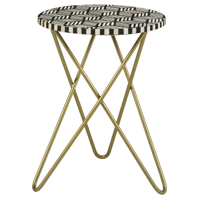 Black White and Gold Top Accent Table