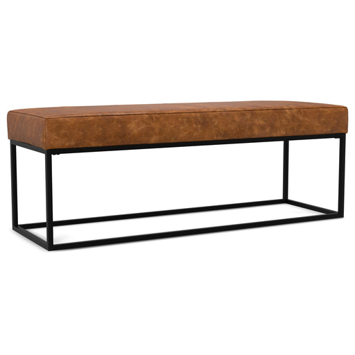 Candice Tan Genuine Leather Ottoman Bench Glass House Furnishings