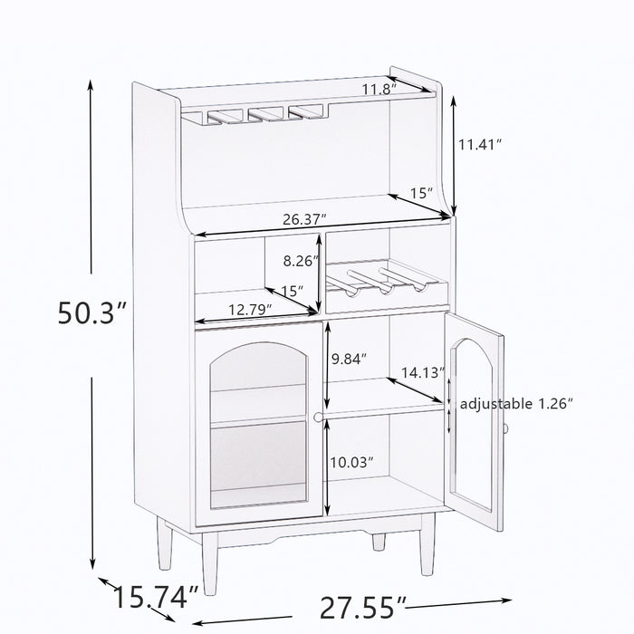 Living room White wine cabinet with removable wine rack and wine glass rack, a glass door cabinet