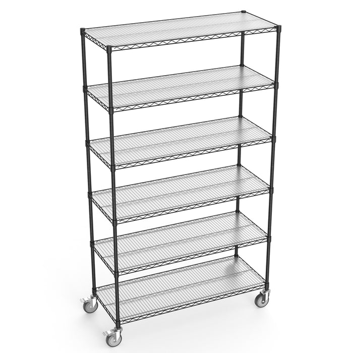 6 Tier Wire Shelving Unit, 6000 LBS NSF Height Adjustable Metal Garage Storage Shelves with Wheels, Heavy Duty Storage Wire Rack Metal Shelves - Black - 204882