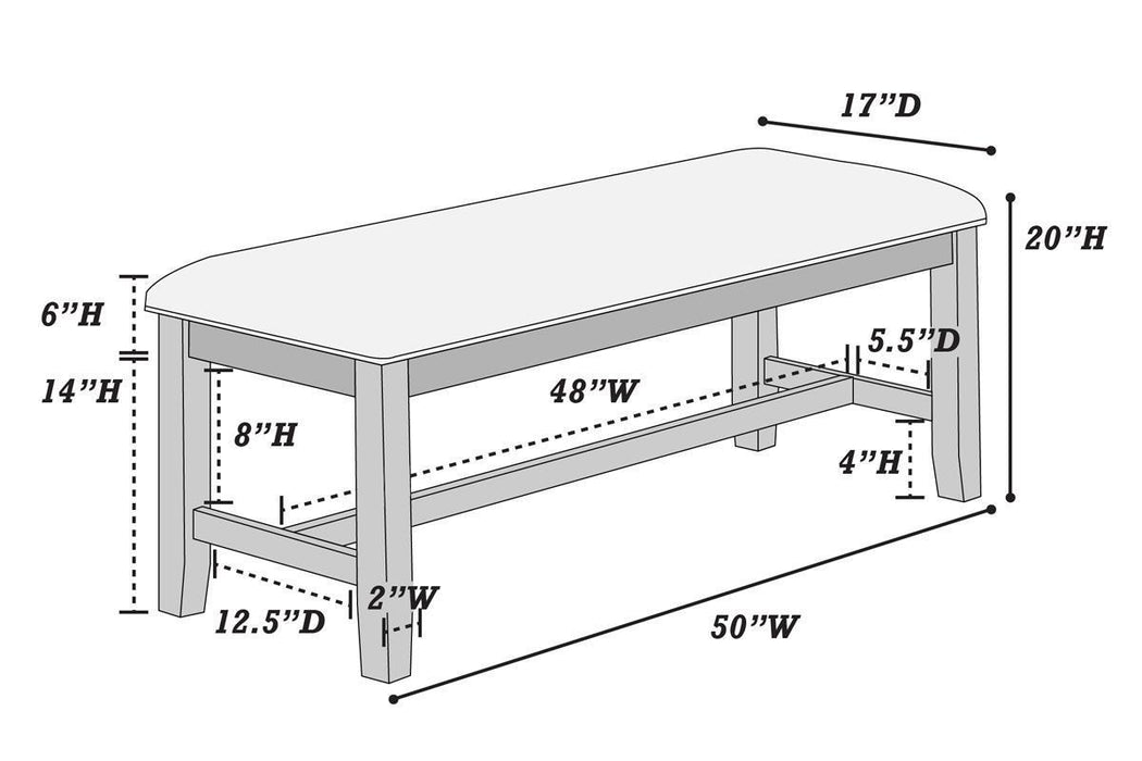White Classic Rubberwood Bench with Beige Fabric Cushion Seat - Dining Room Furniture