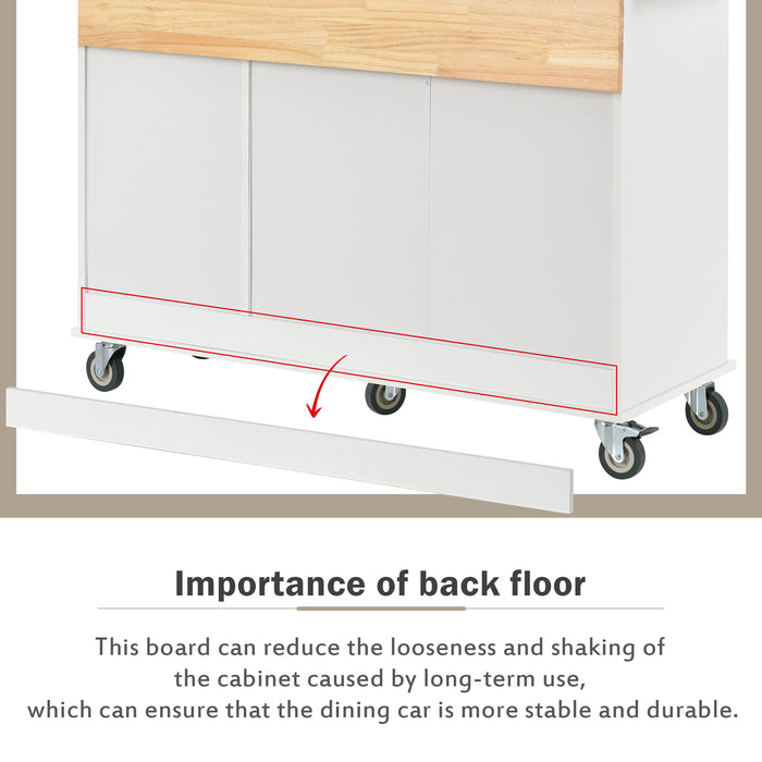 Rolling Mobile Kitchen Island with Solid Wood Top and Locking Wheels, 52.7 Inch Width, Storage Cabinet and Drop Leaf Breakfast Bar, Spice Rack, Towel Rack & Drawer, White