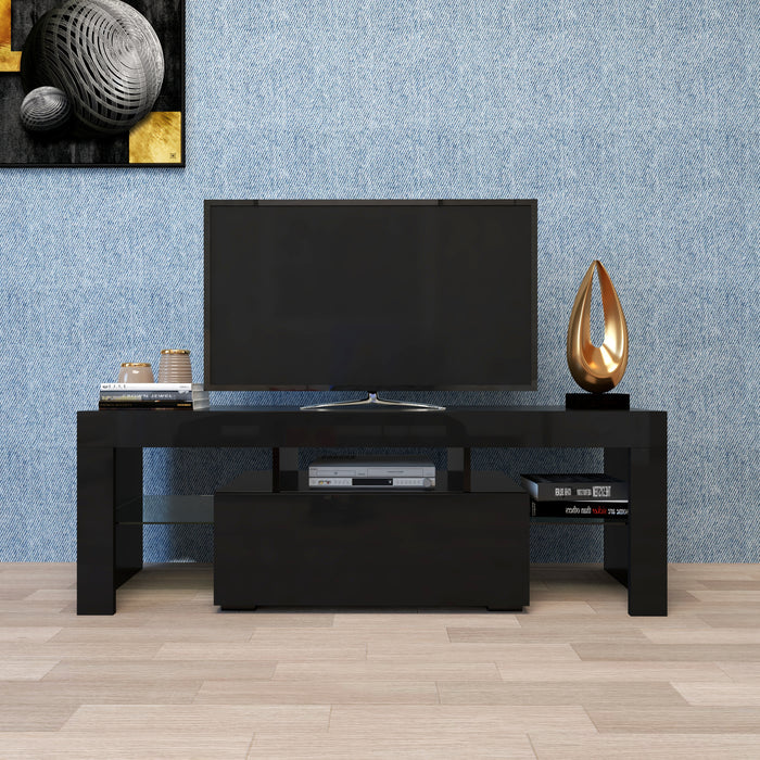 Modern Black TV Stand With LED RGB Lights, Flat Screen TV Cabinet, Gaming Consoles, Use In Lounge Room, Living Room, Bedroom