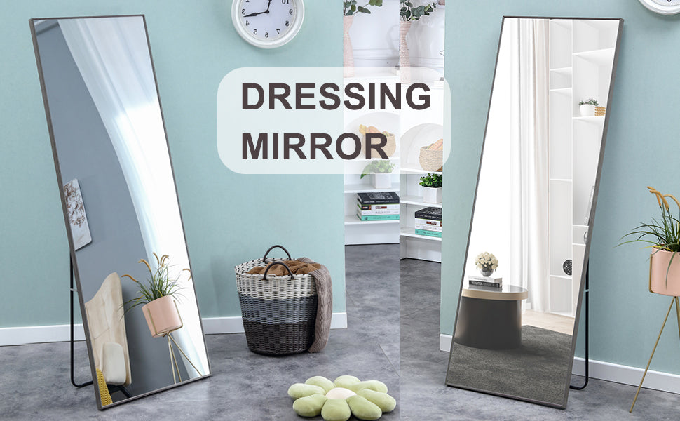 3rd generation  Grey Solid Wood Frame Full-length Mirror, Dressing Mirror, Bedroom Home Porch, Decorative Mirror, Clothing Store, Floor Mounted Large Mirror, Wall Mounted.65"*23"