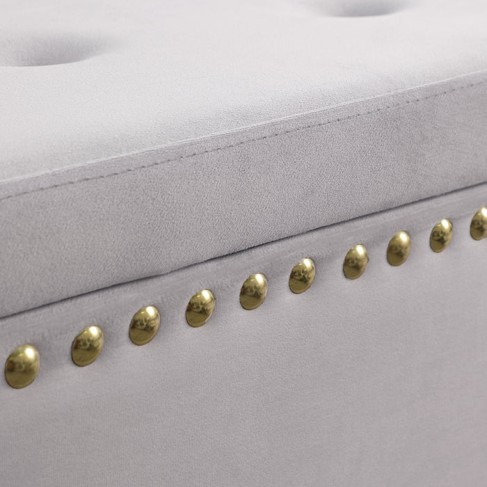 Large Storage Benches Set, Nailhead Trim 2 in 1 Combination Benches, Tufted Velvet Benches with Gold Leg for Living Room, Entryway, Hallway, Bedroom, Light Gray; Support 250 lbs