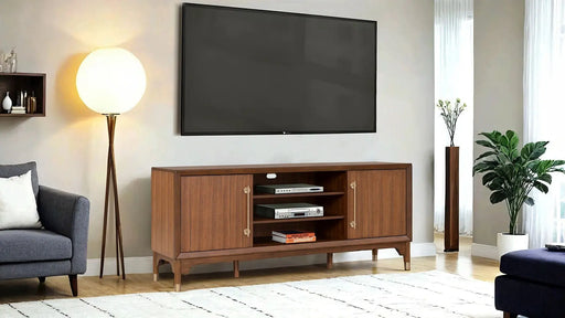 Mid-Century Gold Capped Legs TV Stand | Glass House Furnishings