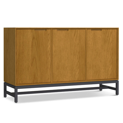 Banting 3 Door Sideboard Buffet in Natural Oak with Graphite Grey Metal Frame and Adjustable Shelves Glass House Furnishings
